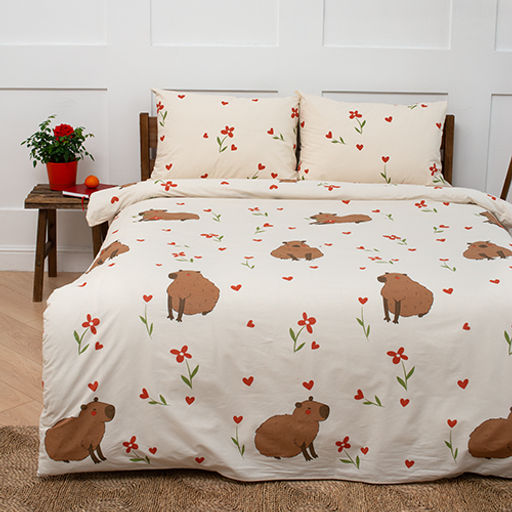 КПБ Чистый хлопок 1,5 спальный, наволочки 50х70, поплин, Капибара ВБ Пододеяльник 146х215 с прорезью, простыня классическая 150х215 подшита с 4-х сторон, наволочки 50х70 с клапаном - 2 шт 1,5 спальный - Традиция фото 2