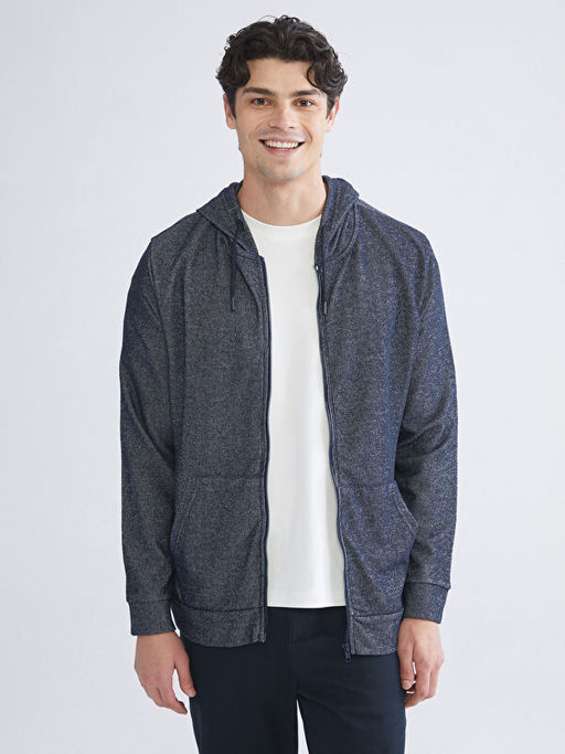 Kap??onlu Uzun Kollu Erkek Fermuarl? Sweatshirt