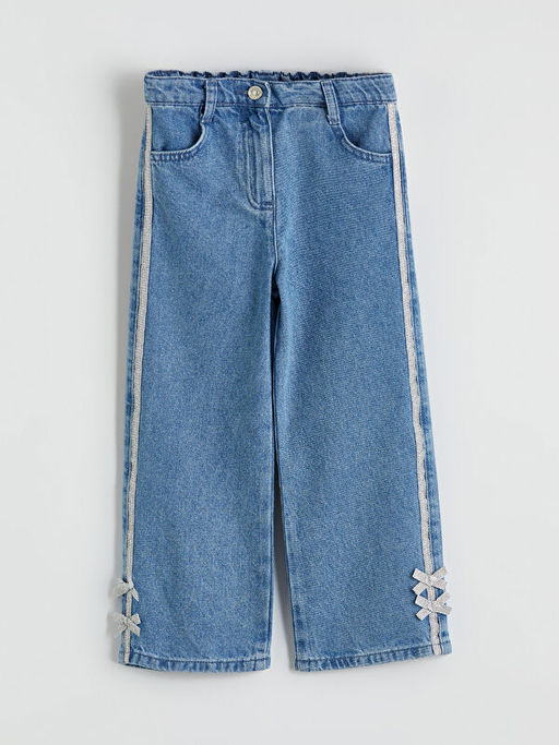 Regular Fit Yanlar? ?eritli K?z ?ocuk Jean Pantolon