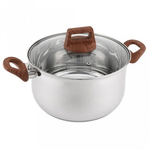 Кастрюля из нержавеющей стали "Donna" 3,8л, д19,3см, h11см, s0,4мм, дно s1,3мм, стеклянная крышка, трехслойное дно, цветная коробка, "Appetite" (Китай)