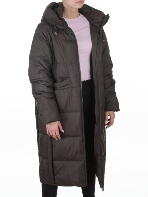 8891 GRAY/BROWN Пальто зимнее женское (200 гр. холлофайбер)