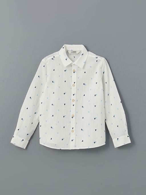 Bask?l? Uzun Kollu Erkek ?ocuk G?mlek