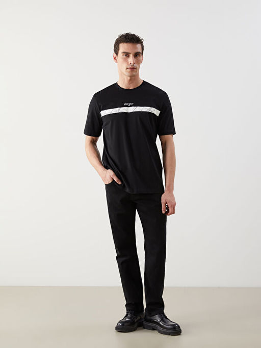 Bisiklet Yaka Bask?l? Penye Erkek Ti??rt