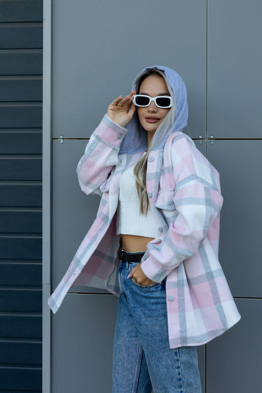 Рубашка женская в клетку с капюшоном РЖКК-01