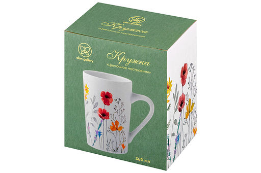 Кружка 380 мл 12*8*12,2 см "Цветочное настроение - красные маки" NEW BONE CHINA