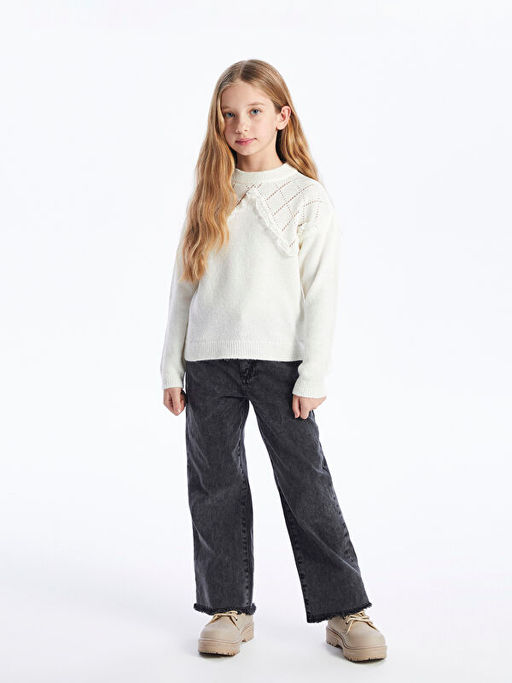 Bisiklet Yaka Kendinden Desenli Uzun Kollu K?z ?ocuk Triko Kazak - Waikiki фото 2