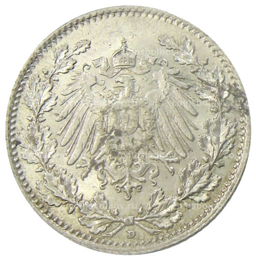 Монета 1/2 марки 1916 года D Германия