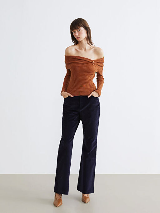 Dar Fit ?spanyol Pa?a Kad?n Kadife Pantolon