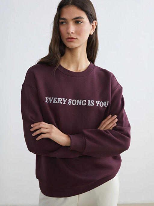 Bisiklet Yaka Ta?l? Kad?n Sweatshirt