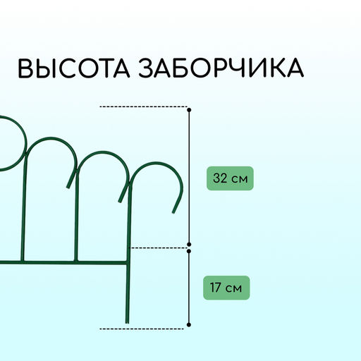 Ограждение декоративное, 45×470 см, 5 секций, металл, зелёное, «Восход»