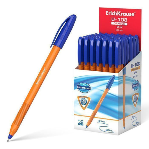 Ручка шариковая ErichKrause ULTRA GLIDE TECHNOLOGY U-108 ORANGE 1 мм синий оранжевый треуг...