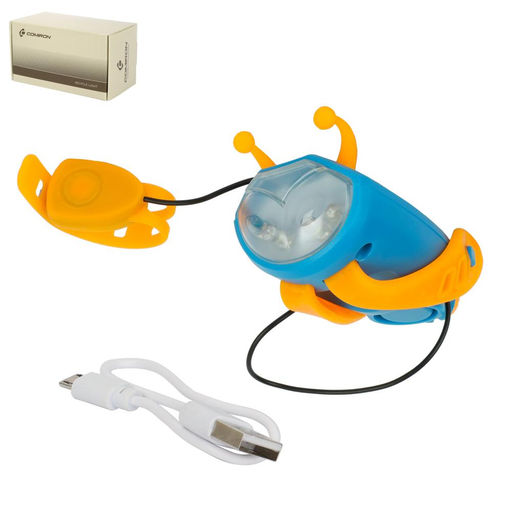 Фонарь передний детский COMIRON JUMPER корпус PC+Silicone, свет LED 60lm аккум 400 mAh, сигнал 120Дб влагозащищённый, вес 52гр. Синий /уп126/ - Галеонтрейд фото 3