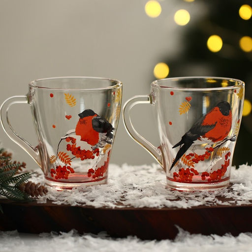 Кружки стеклянные новогодние Снегири!, набор 2 шт. - Дорого внимание фото 4