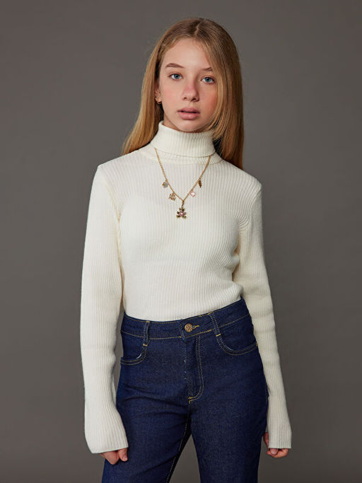 Bal?k?? Yaka K?z ?ocuk Triko Kazak