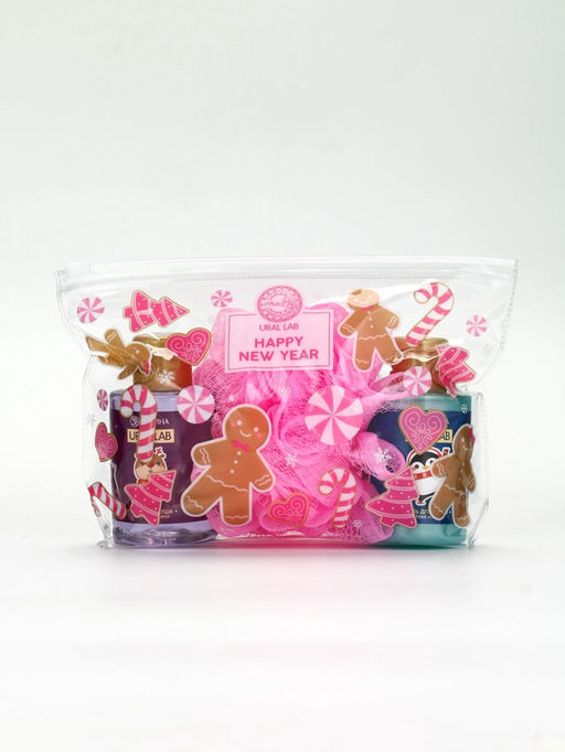 Подарочный набор новогодний, косметичка, гель для душа 2 шт. ? 100 мл и мочалка для тела, URAL LAB