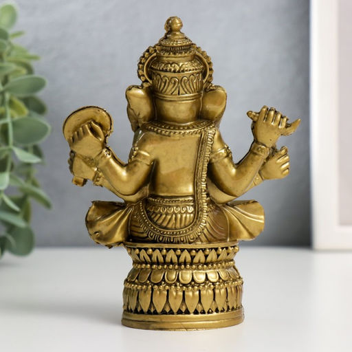 Нэцкэ фигурка «Ганеша на лотосе с зеркалом», под бронзу, 9.5×5×12.5 см