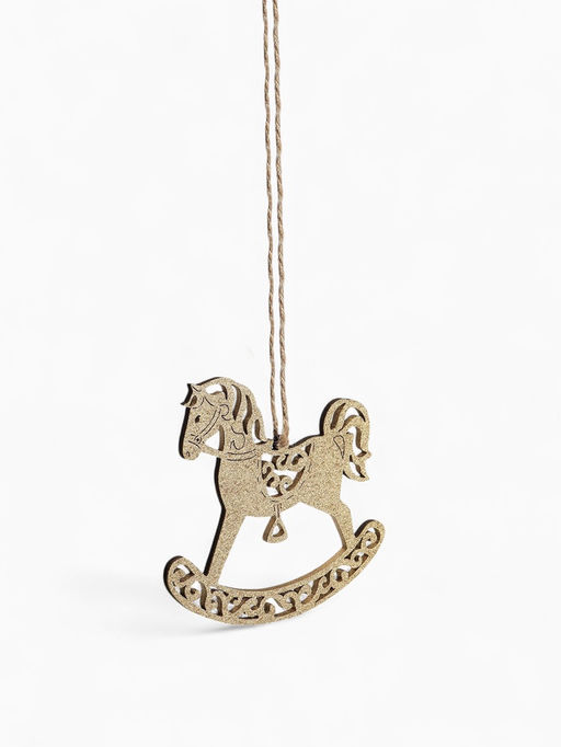 Цена за 3 шт. Ёлочное украшение новогоднее «Лошадка резная» 9×8 см, золото