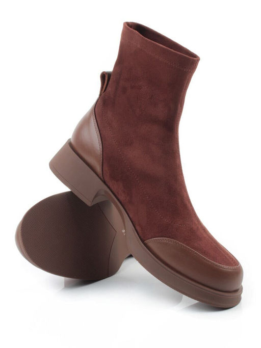 01-H24B-34HJ BROWN Ботинки демисезонные женские (натуральная кожа, искусственная замша)