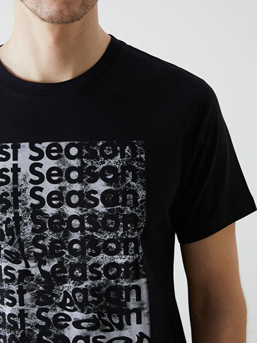 Bisiklet Yaka K?sa Kollu Bask?l? Penye Erkek Ti??rt