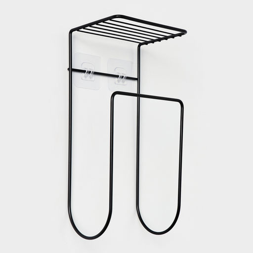 Держатель для полотенец с полкой, 15.5×12.5×33.5 см, чёрный