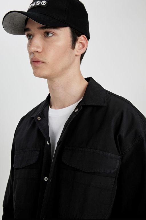 Хлопковая рубашка оверсайз с длинными рукавами - Defacto фото 5