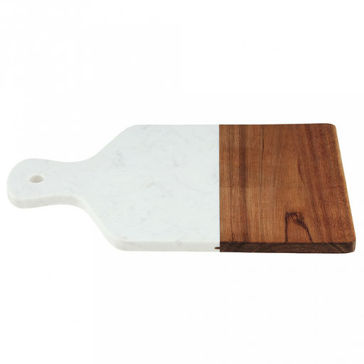 Доска разделочная деревянная "Мрамор" 33,5х21,5х1,3см, прямоугольная, с ручкой, вставка из белого композитного материала (Китай)