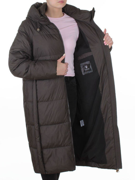 8891 GRAY/BROWN Пальто зимнее женское (200 гр. холлофайбер)