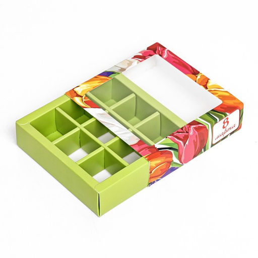 Цена за 5 шт. Коробка для 9 конфет с обечайкой, 8 марта 13.8?13.8?3.8 см
