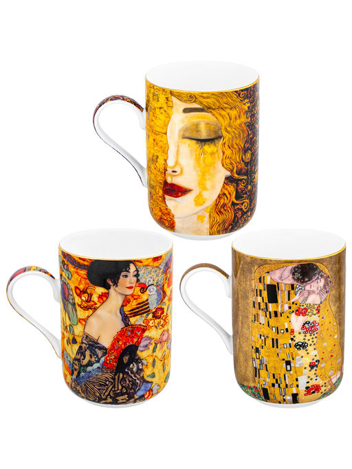 Набор 3 кружек 350 мл 10,8*7,5*10,5 см "Модерн" ("Дама с веер"+"Зол.слезы"+"Поцелуй") NEW BONE CHINA