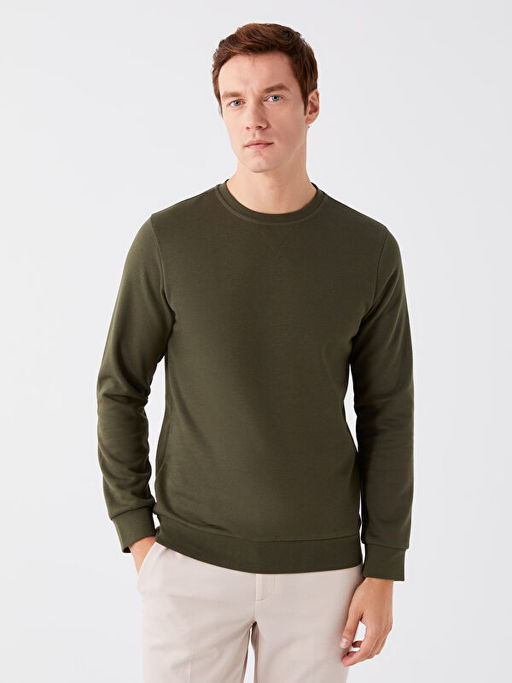 Bisiklet Yaka Uzun Kollu Erkek Kal?n Sweatshirt