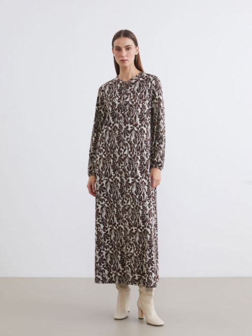 Bisiklet Yaka Desenli A Kesim Elbise