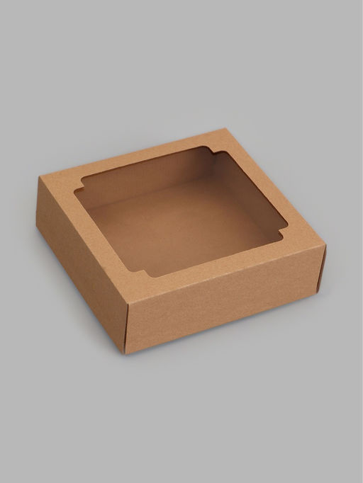 Цена за 5 шт. Коробка складная, крышка-дно,с окном, крафт, 20 х 20 х 6 см