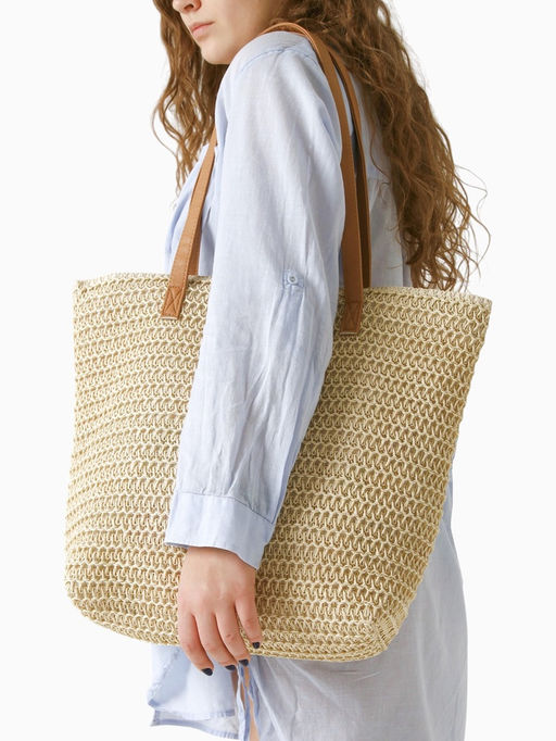 Сумка пляжная на молнии, на подкладке, бежевая - Simaland фото 3