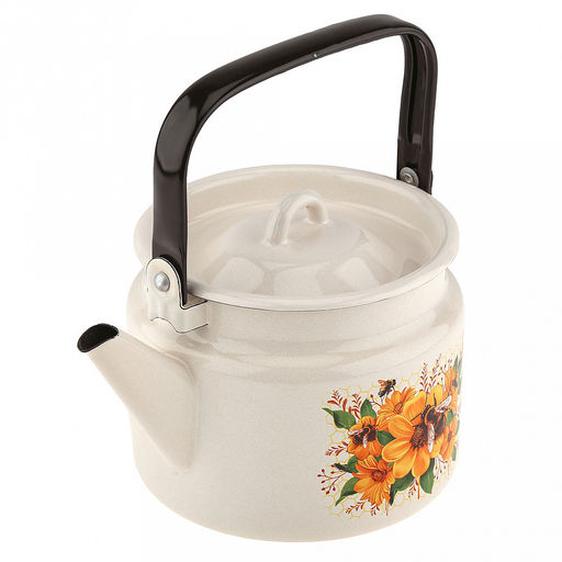 "Цветочный мед" Чайник эмалированный 2л, металлическая крышка, жемчужный (Россия)