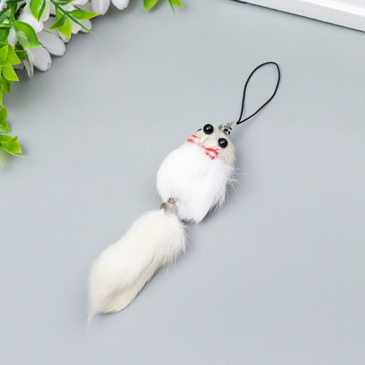 Цена за 12 шт. Брелок для ключей на подвеске Пушистик. Мышонок белый, на сумку, рюкзак, 8.5?3.5?3.5 см, МИКС - Simaland фото 2