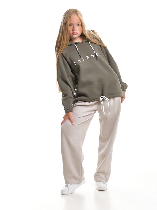 Толстовка с начесом 22-7498 хаки - Mini maxi фото 7