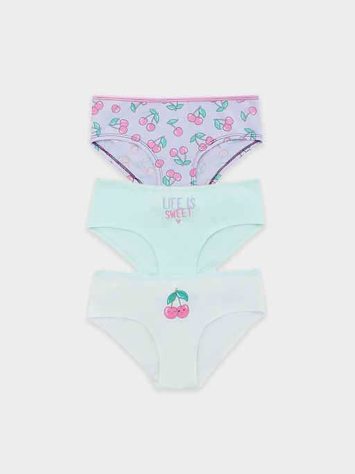 Трусы для девочек слипы мультипак (3 шт.) белые с печатью