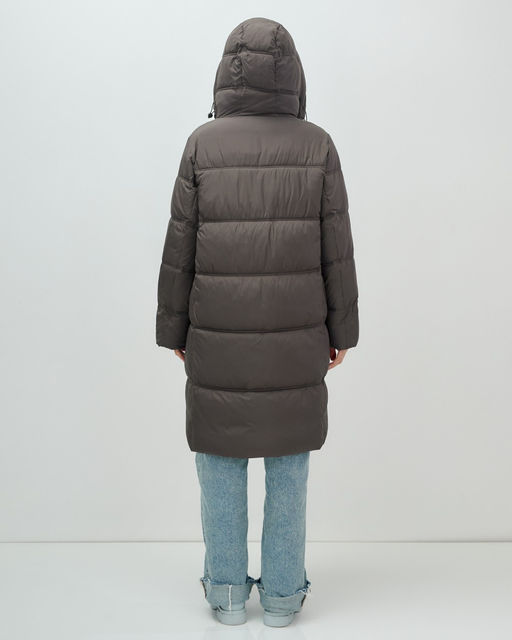Пальто зимнее утепленное с капюшоном женское темно-коричневого цвета 7618TK - Visdeer фото 10