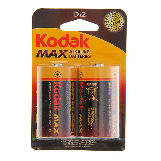 Батарейка алкалиновая Kodak Max, D, LR20-2BL, 1.5 В, блистер, 2 шт.