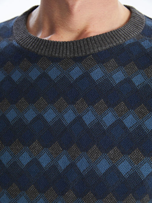 Bisiklet Yaka Uzun Kollu Desenli Erkek Triko Kazak