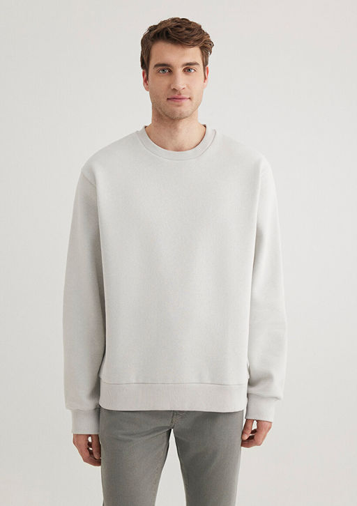 Bisiklet Yaka Gri Basic Sweatshirt - Mavi фото 3