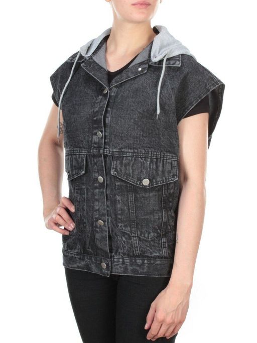 808 DARKGREY/GREY Джинсовый жилет женский (100% хлопок) - Фабричный китай фото 3