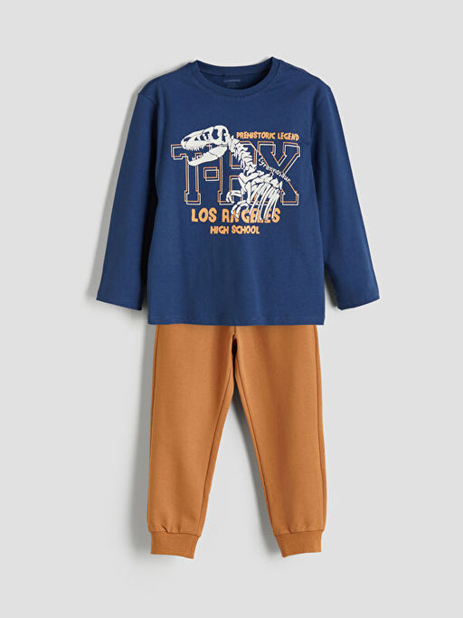 Bask?l? Erkek ?ocuk Sweatshirt ve E?ofman Alt 2li