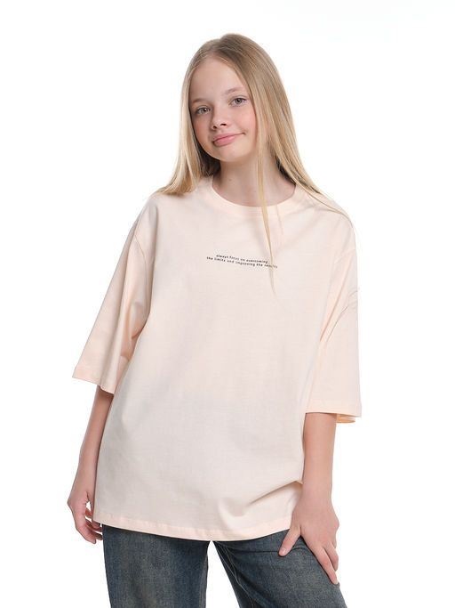 Футболка с принтом для девочки 22-7455 персик/черный