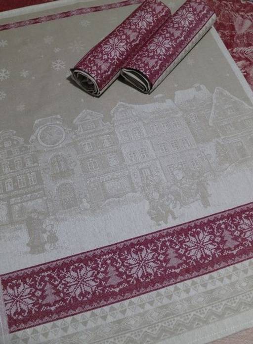 Полотенце Премиум Зимний город-беж/бордо 50*70 см. - Лен поволжья фото 2