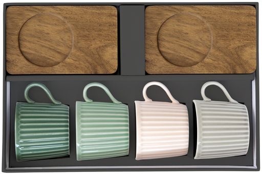 Набор чашек Время отдыха, зелёная, светло-зелёная, пудровая, светло-серая, 0,11 л, 4 шт - Easy life фото 3