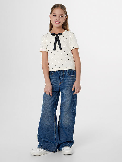 Футболка для девочек бежевая с декоративным бантиком - Mark formelle фото 3