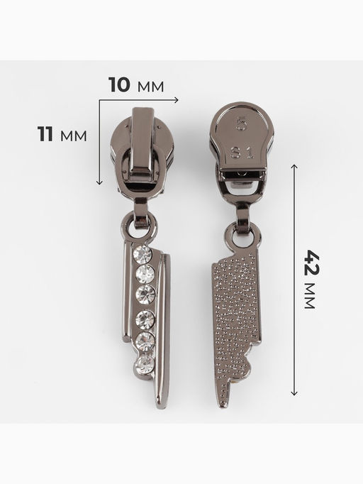 Бегунок для молнии «Спираль», №5, «Стразы», цвет чёрный никель