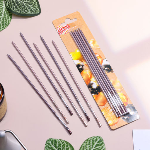 Набор свечей в торт, 6 штук Happy, 17 см, фиолетовый с металликом - Страна карнавалия фото 2