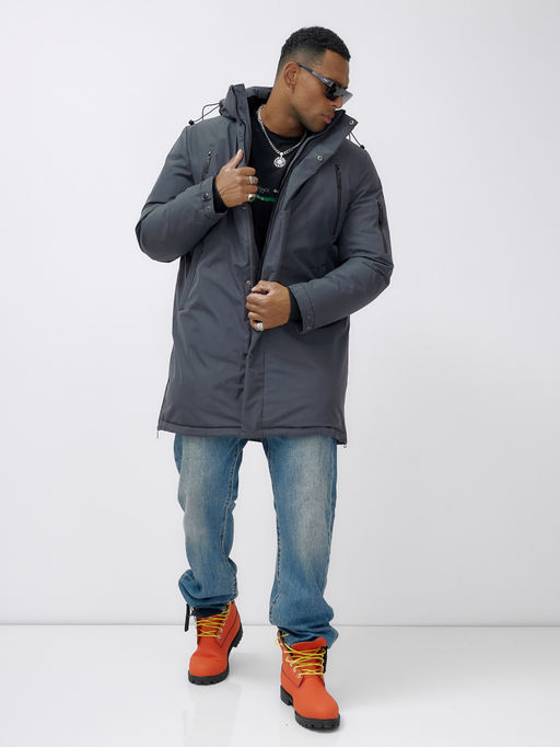 Парка мужская зимняя удлиненная темно-серого цвета 8385TC